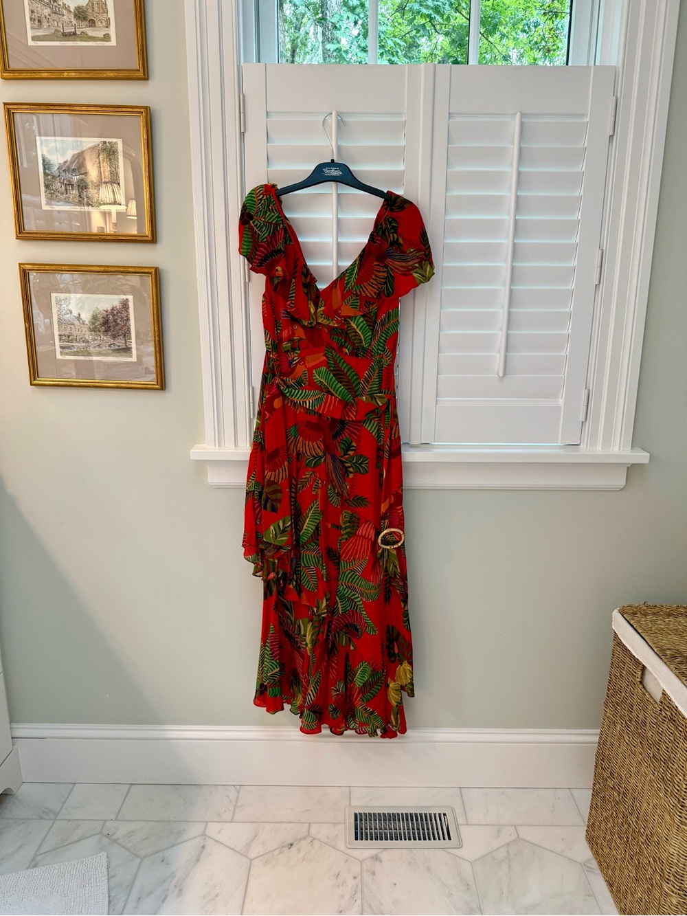 FARM Rio Red Tropical Ruffled Midi Dress with Belt - Picture 4 of 9